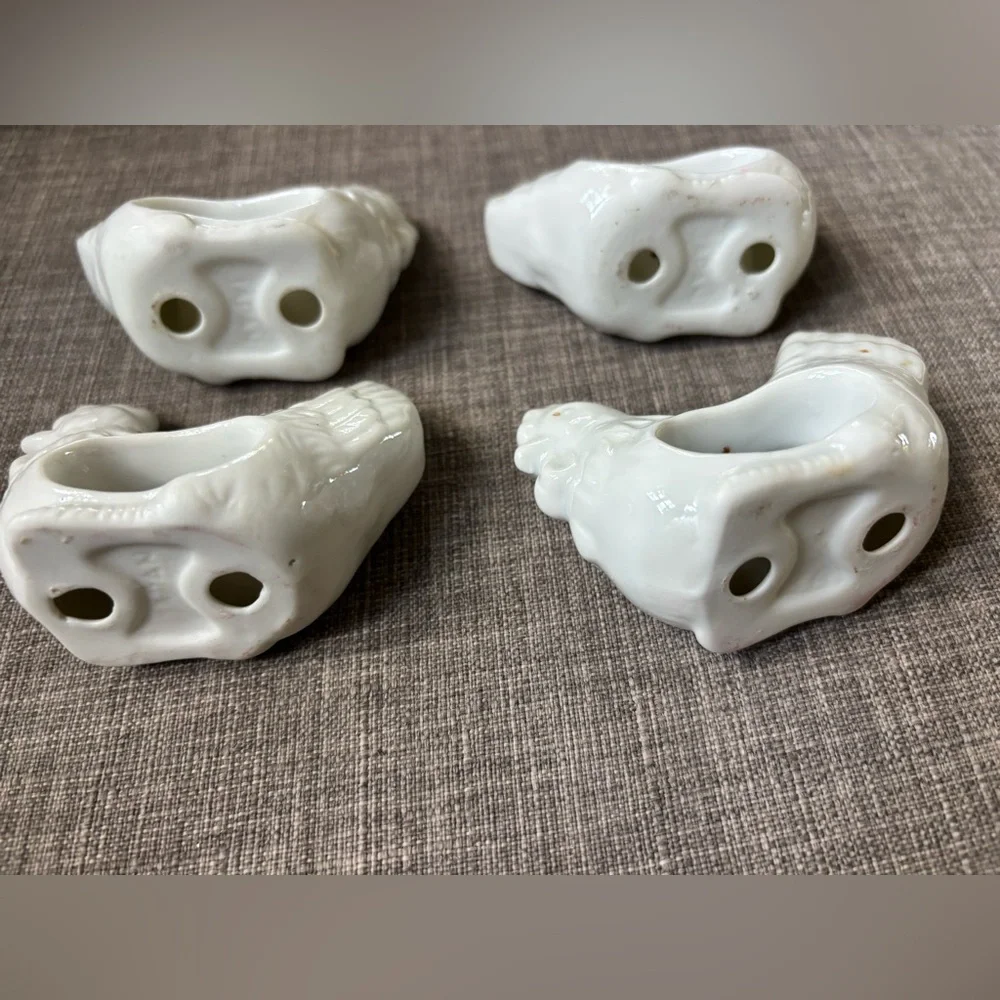White Ceramic Rooster Napkin Rings Set